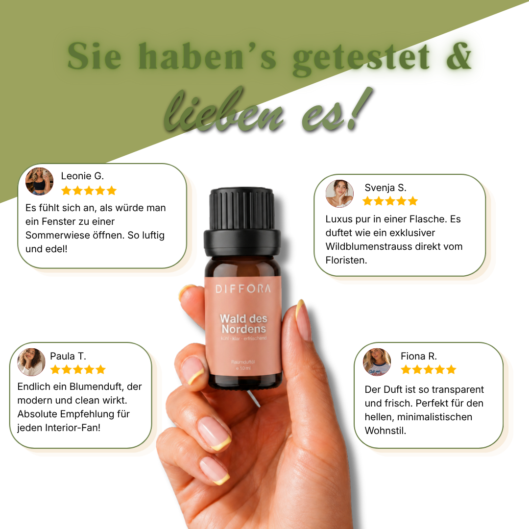 Wald des Nordens Scandi Spring Raumduftöl von ꓓꓲꓝꓝꓳꓣꓥ™ in einer Flasche mit natürlichem Design, ideal für angenehmen Raumduft.