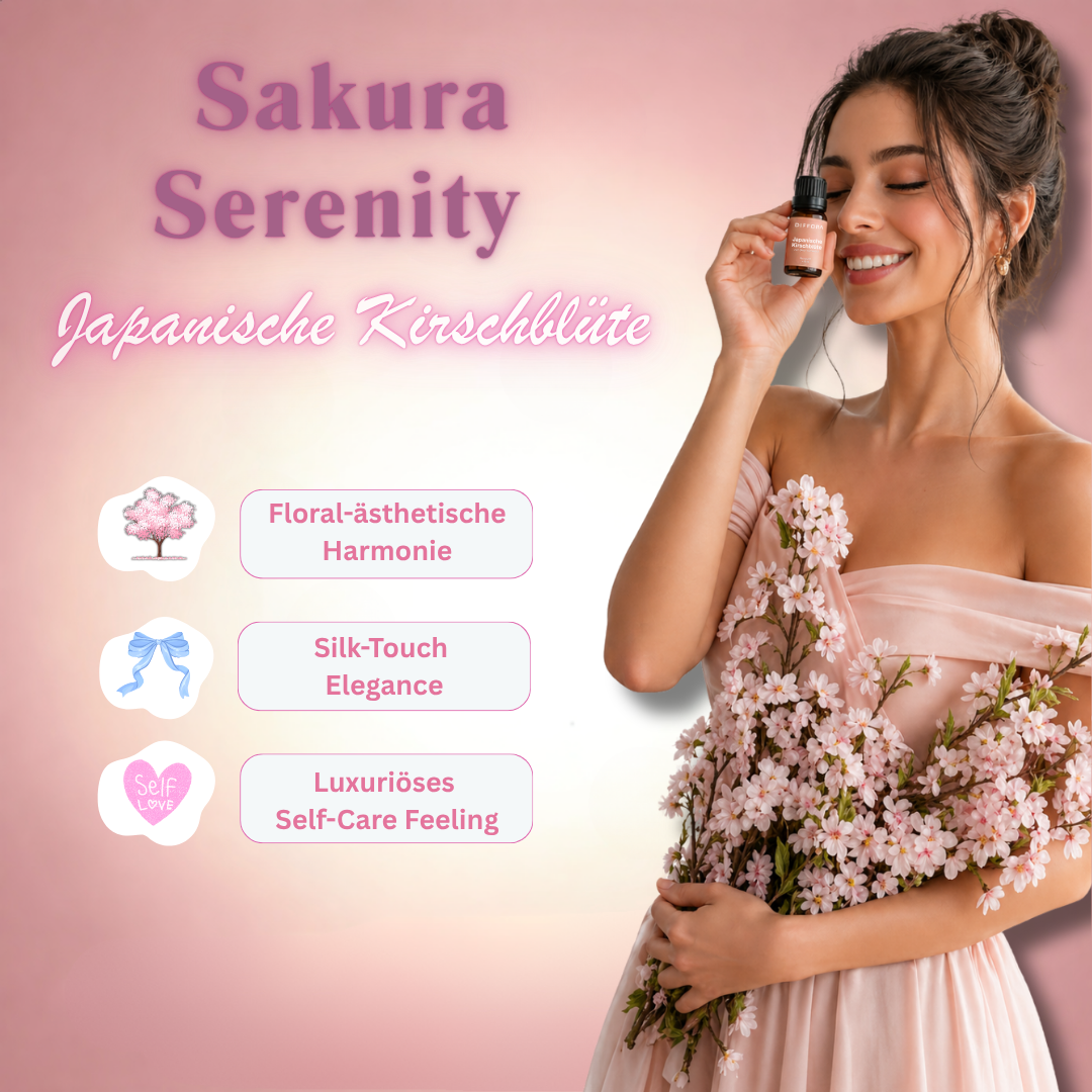 Japanisches Kirschblüten-Raumduftöl von ꓓꓲꓝꓝꓳꓣꓥ™ in einer eleganten Flasche mit Kirschblüten-Design