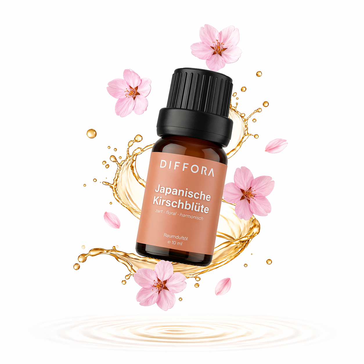 Japanisches Raumduftöl mit Kirschblüten-Duft von ꓓꓲꓝꓝꓳꓣꓥ™, zeigt Flasche mit blumigem Duftöl und Kirschblüten.