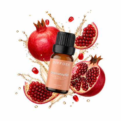 Raumduftöl "Vitality-Glow" von ꓓꓲꓝꓝꓳꓣꓥ™ mit Granatapfel-Duft in einer eleganten Flasche, ideal für ein frisches Raumklima