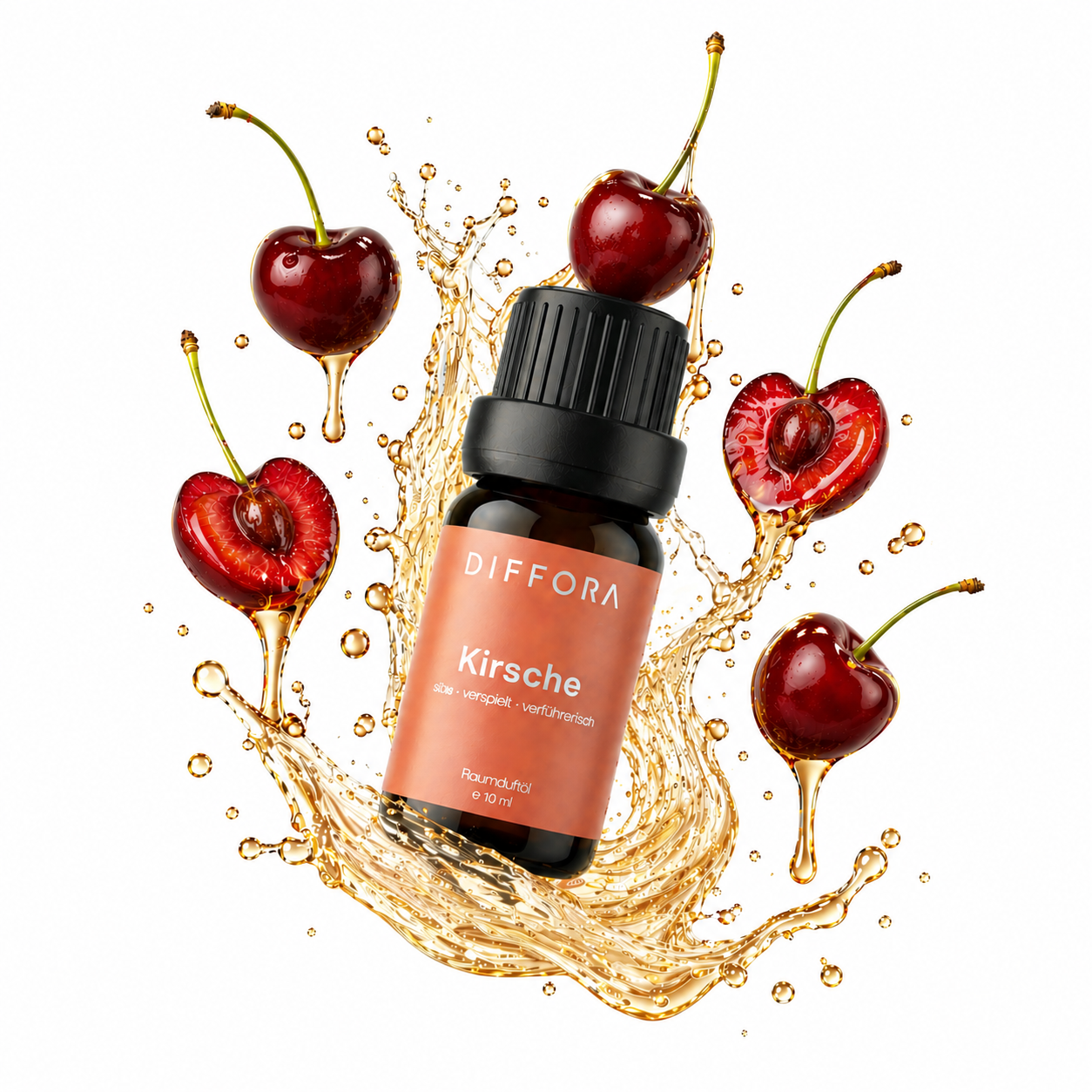 Kirsche "Sweet Cherry" Raumduftöl von ꓓꓲꓝꓝꓳꓣꓥ™, Flasche mit rotem Kirschen-Design, für angenehmen Raumduft