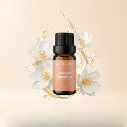 Weißer Moschus Raumduftöl "Pure Softness" von ꓓꓲꓝꓝꓳꓣꓥ™ in einer eleganten Flasche, ideal für angenehmen Raumduft